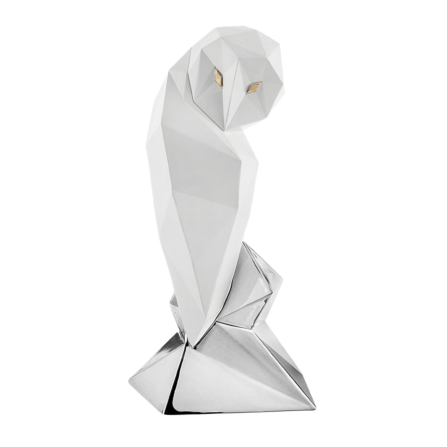 BONGELLI PREZIOSI Statua Figura Gufo Stilizzato Bianco Argento 16cm Marmorino