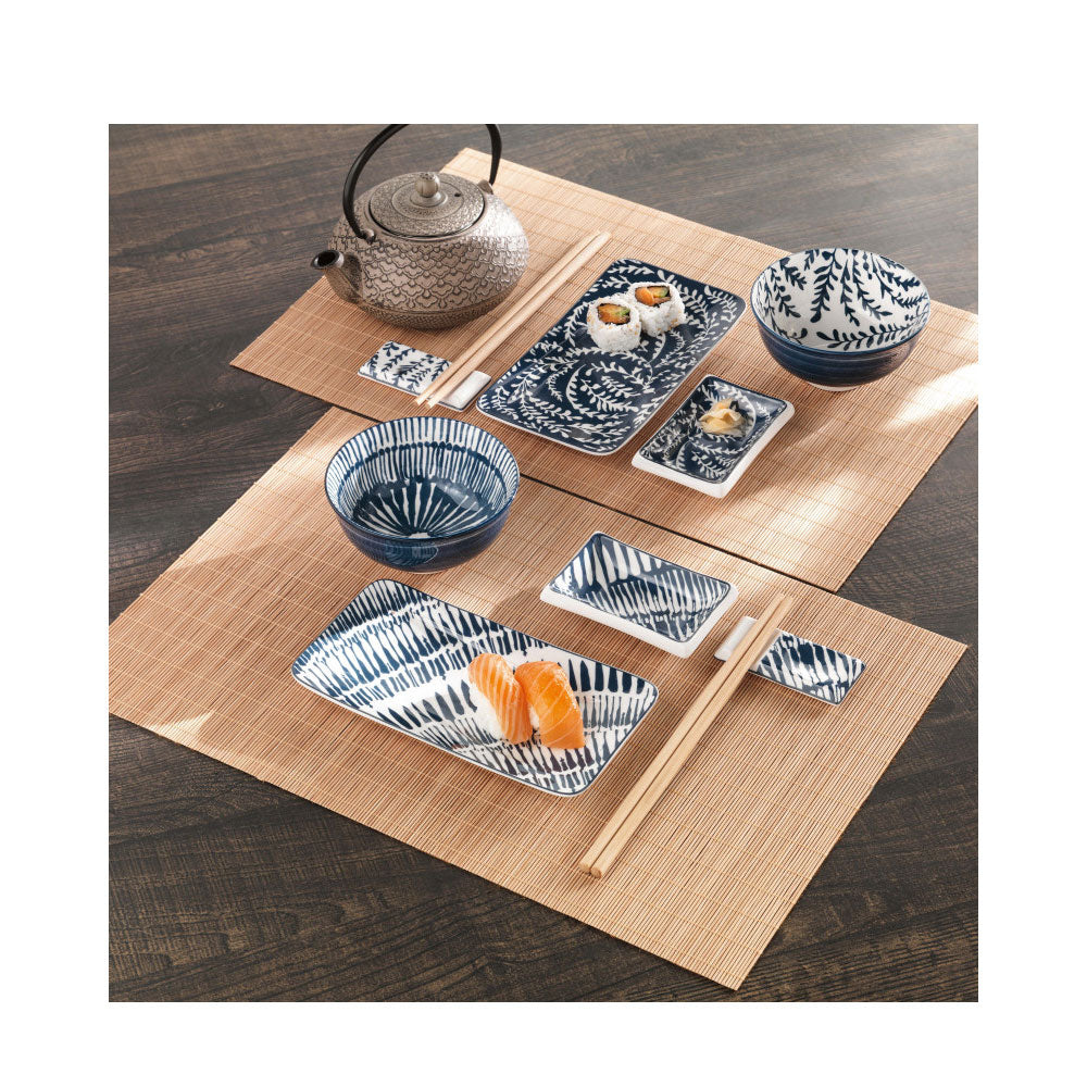 BRANDANI Sushi Set 12 Pieces Sushi Plates in Porcelain and Bamboo