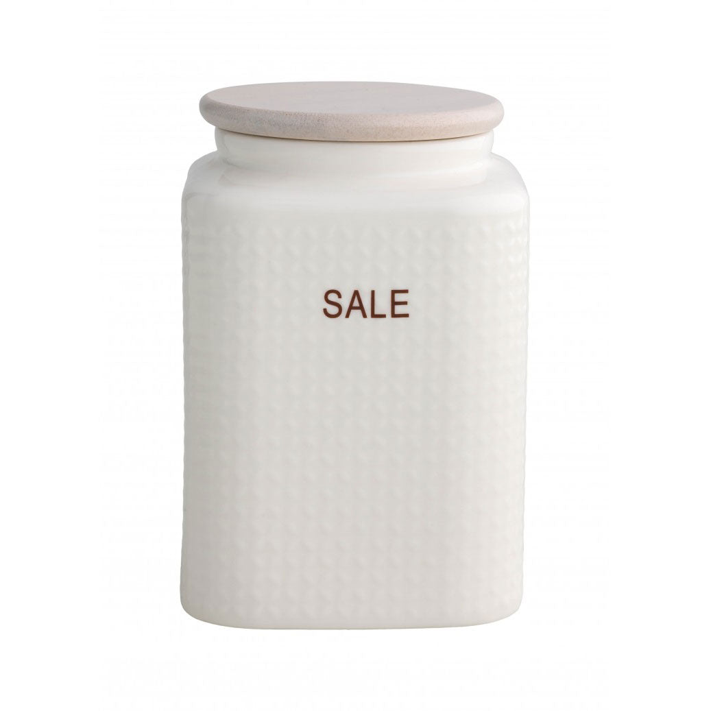 BRANDANI Salt Jar Container 15cm Porcelain with Bamboo Cap