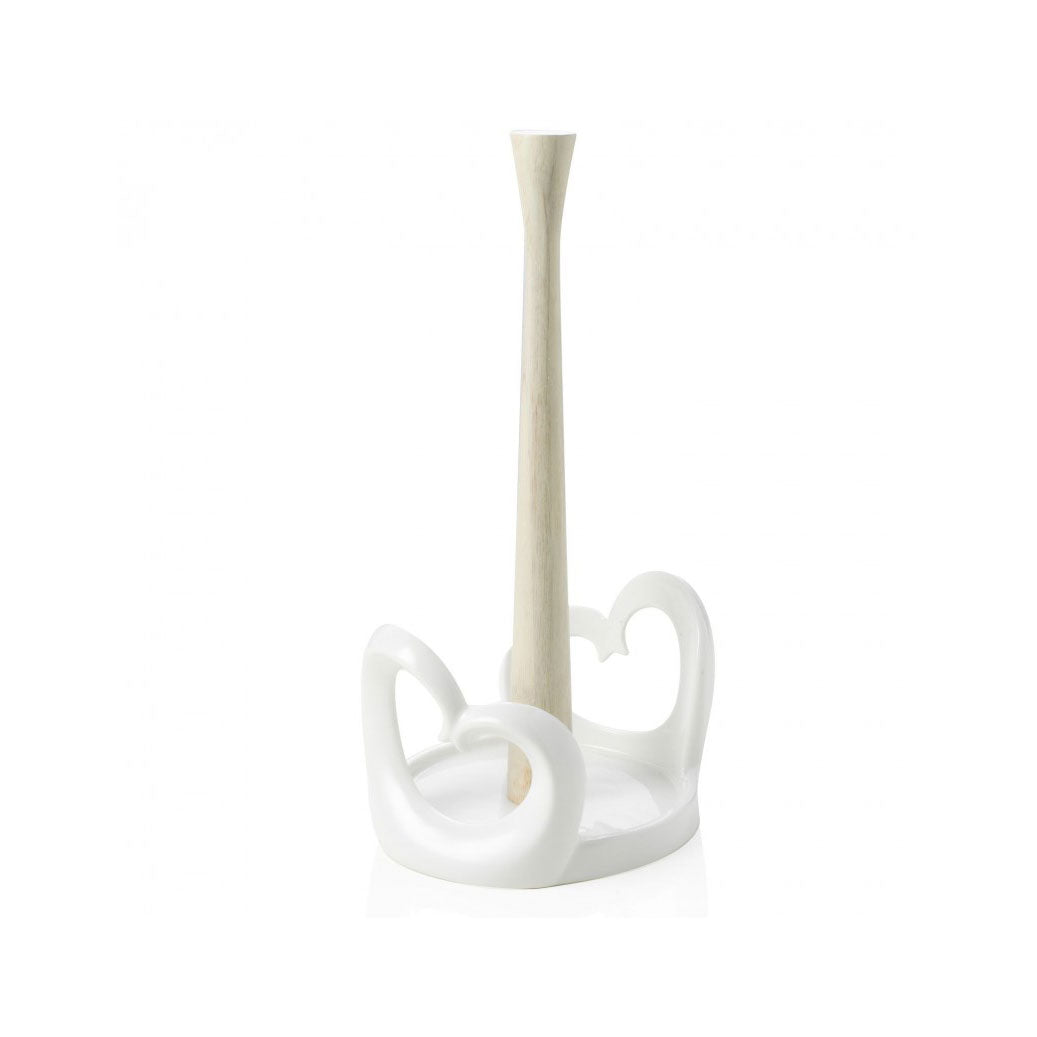 BRANDANI Double Heart Scottex Roll Holder 29cm Porcelain and Bamboo