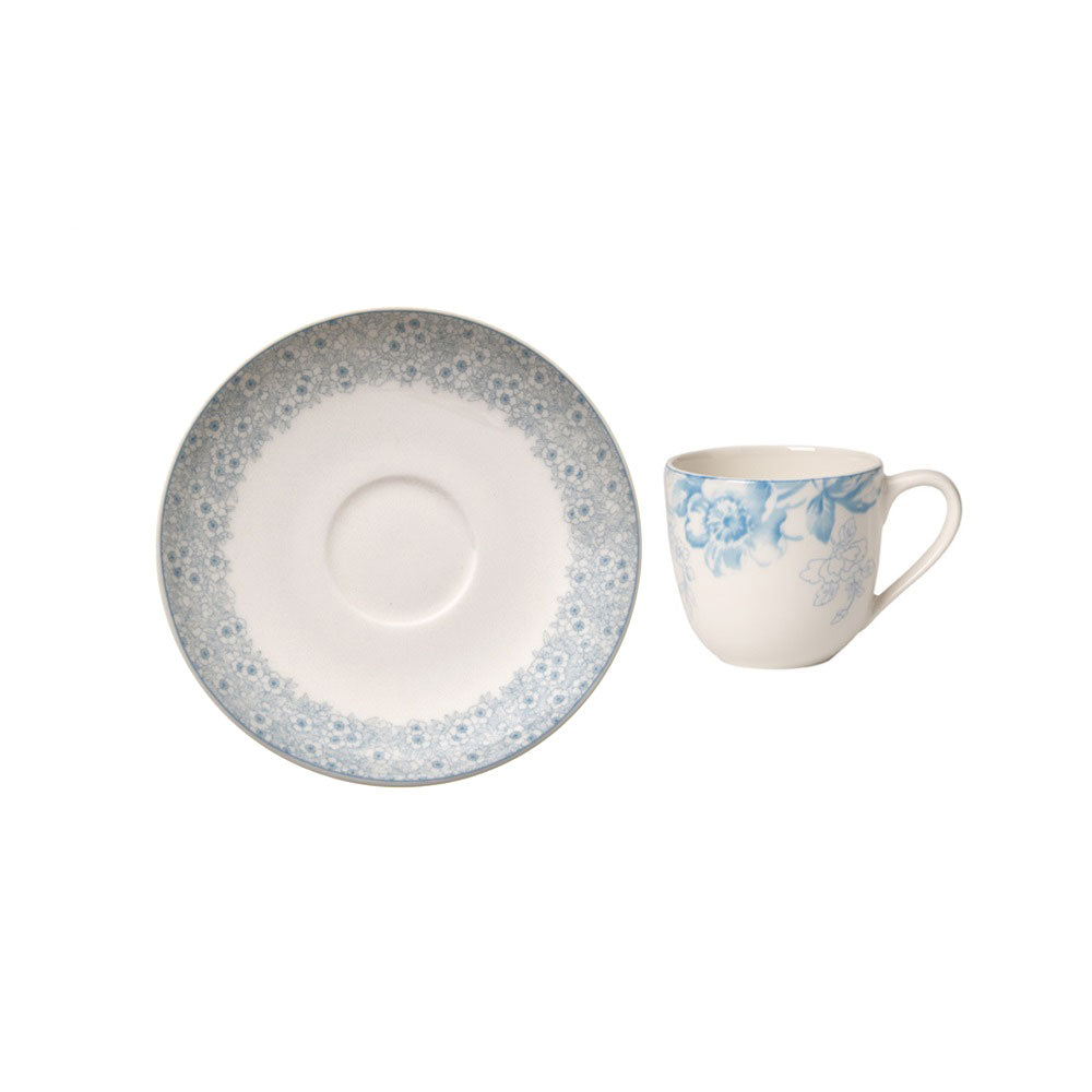 Villeroy &amp; Boch Floreana Blue Blu Bianco Tazza Espresso c/Piattino Set 6 Pezzi Porcellana