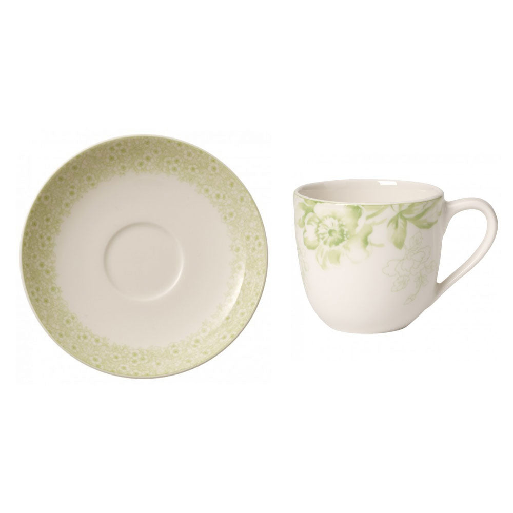 Villeroy &amp; Boch Floreana Green Verde Bianco Tazza Espresso c/Piattino Set 6 Pezzi Porcellana