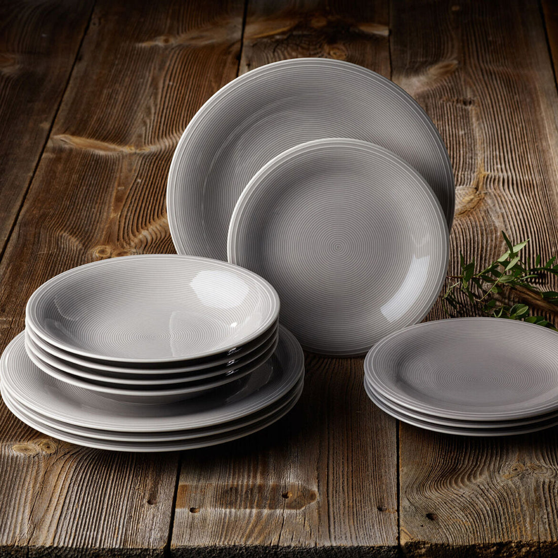 VILLEROY &amp; BOCH Color Loop Stone Set Starter 12 Pezzi Servizio Tavola Piatti Pietra Grigio