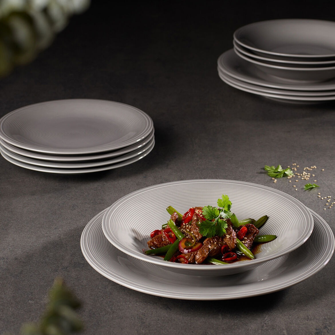 VILLEROY &amp; BOCH Color Loop Stone Set Starter 12 Pezzi Servizio Tavola Piatti Pietra Grigio