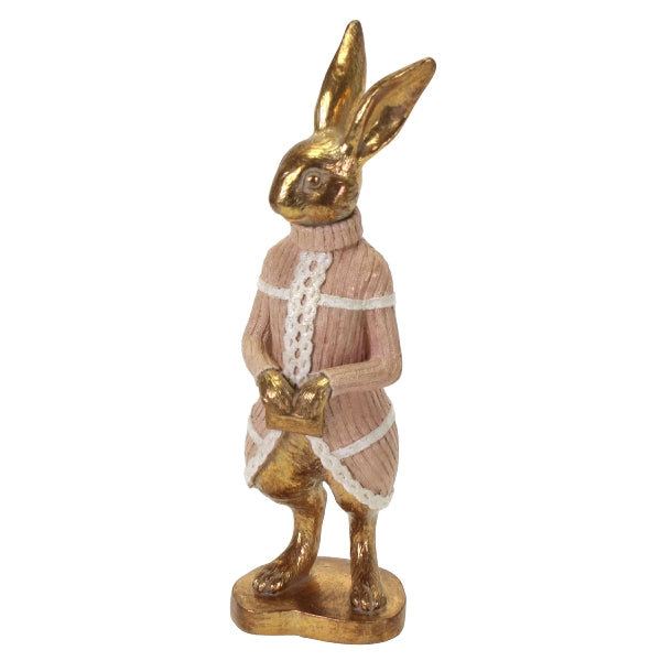 WERNS Coniglio Donna Decorazione Pasquale di Pasqua 33cm Resina Oro