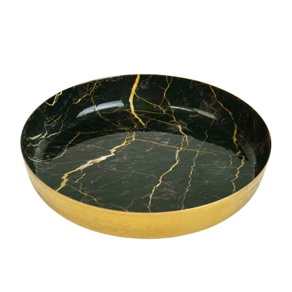 WERNS Bowl Cup Centerpiece Marble 36cm Green with Gold Veins