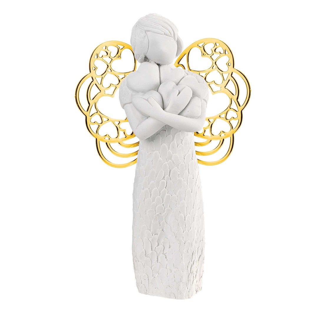 BONGELLI PREZIOSI Scultura Figura Angelo Cuori 12cm Ali Oro Marmorino