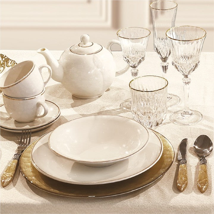 BRANDANI Punto Oro Table Service Plate Set 18 Pieces White Gold Porcelain