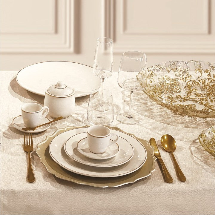 BRANDANI Punto Oro Table Service Plate Set 18 Pieces White Gold Porcelain