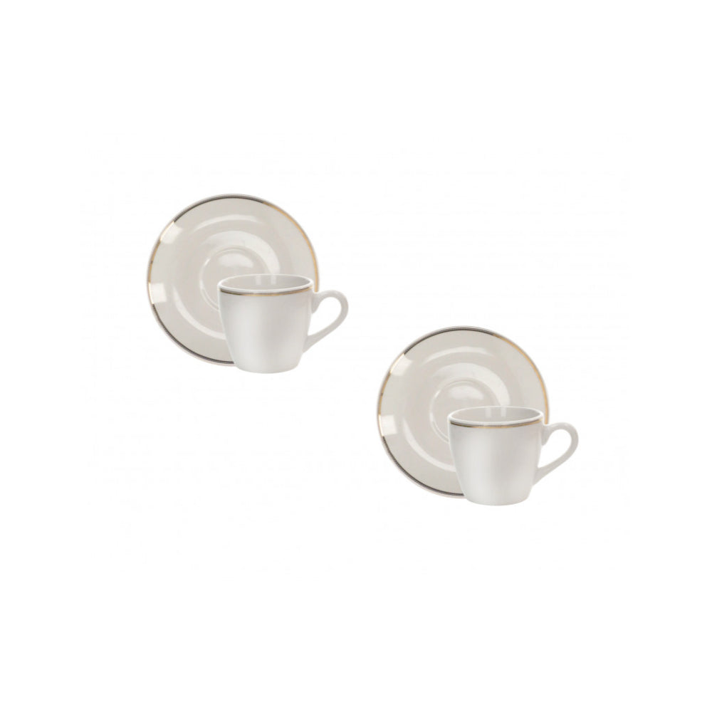 BRANDANI Punto Oro Set 2 Pieces Coffee Cup and Saucer in White Gold Porcelain