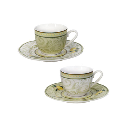 BRANDANI Tazza da Caffè Espresso 50ml Set 2 Pezzi Limoni 250ml Porcellana