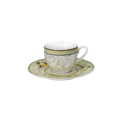 BRANDANI Tazza da Caffè Espresso 50ml Set 2 Pezzi Limoni 250ml Porcellana