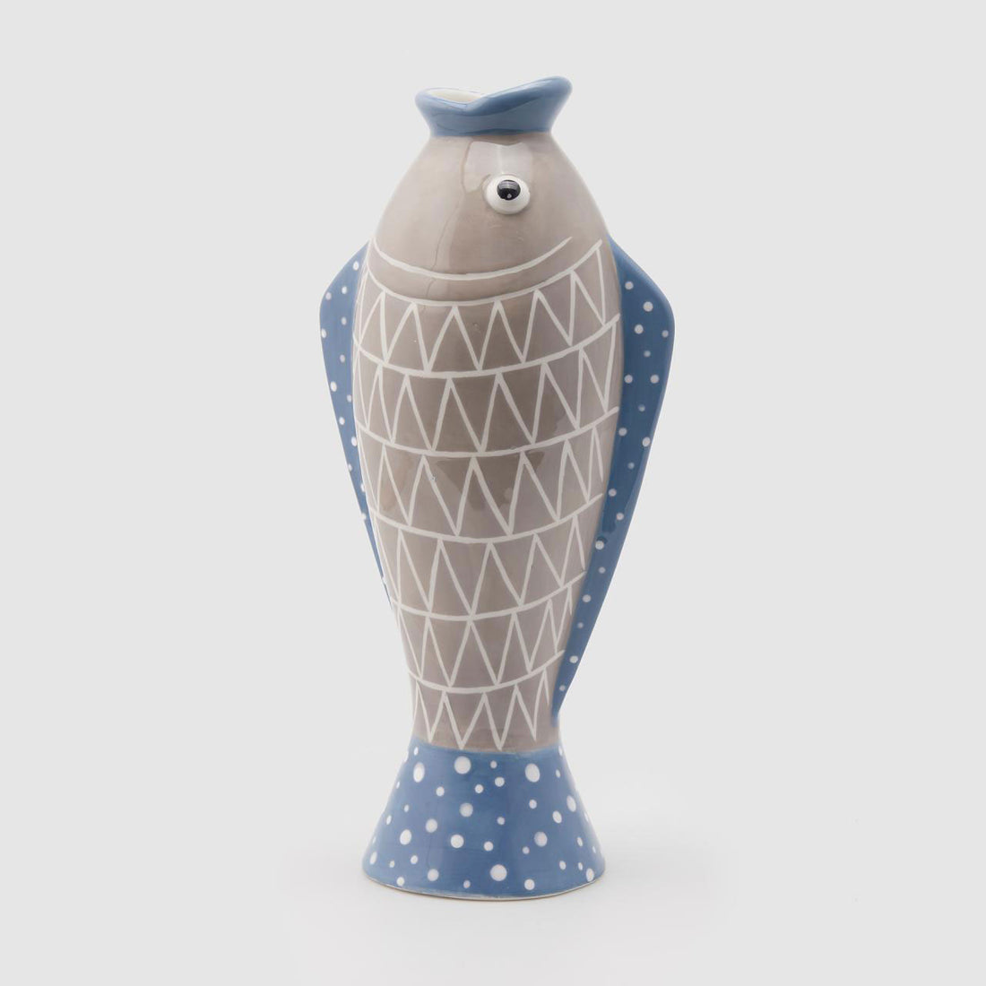 EDG Enzo De Gasperi Vaso Pesce 36cm Ceramica Azzurro Grigio