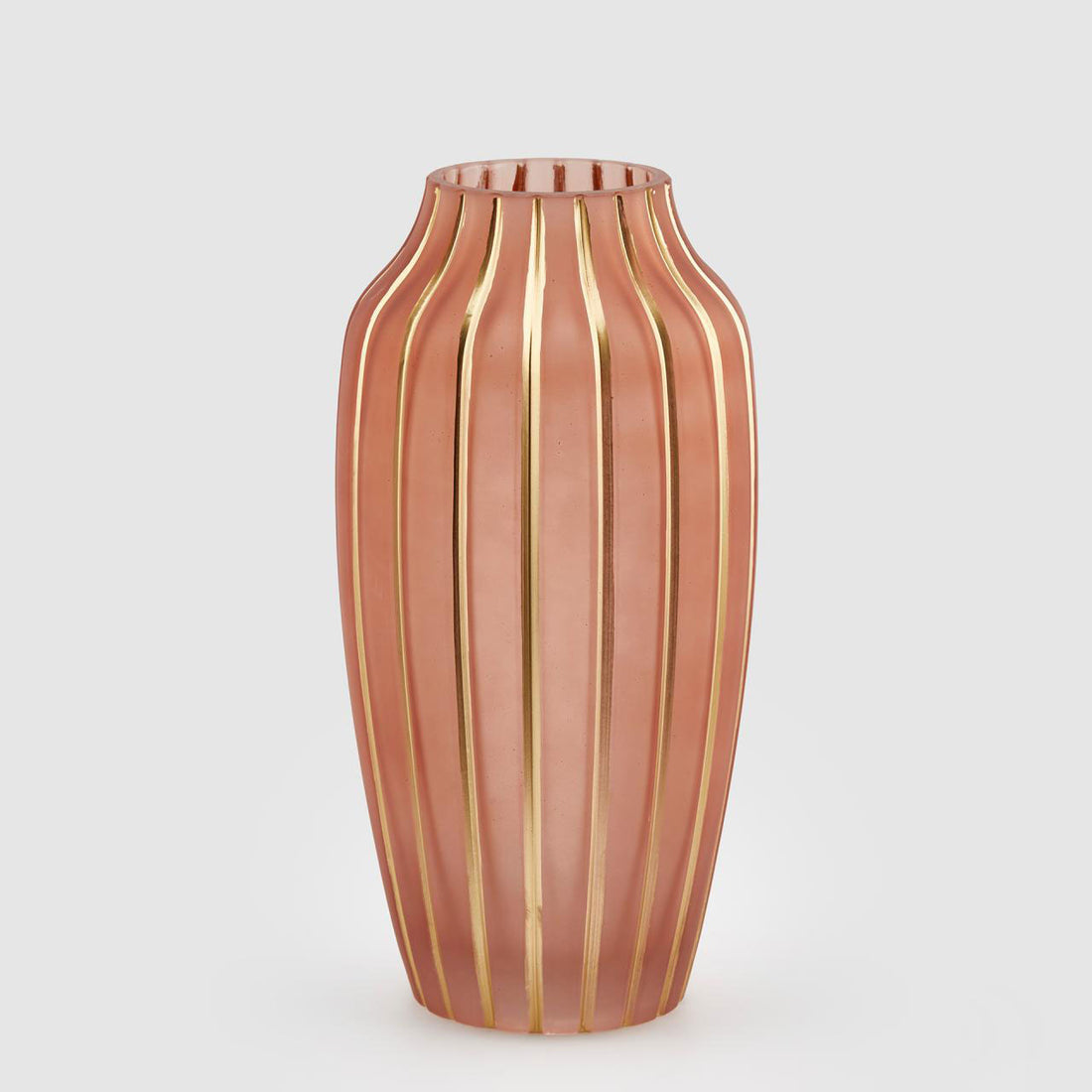 EDG Enzo De Gasperi Antique Rose Gold Striped Vase 15x30cm Glass