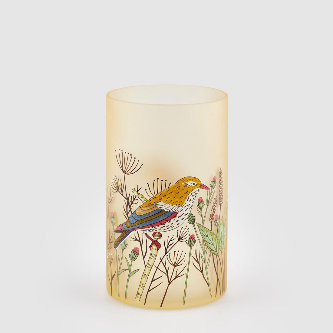 EDG Enzo De Gasperi Candle Holder Lantern with Sparrow 12x20cm Yellow Glass