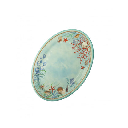 BRANDANI - Oval Marine Reef Light Blue Table Tray 35x25cm Melamine