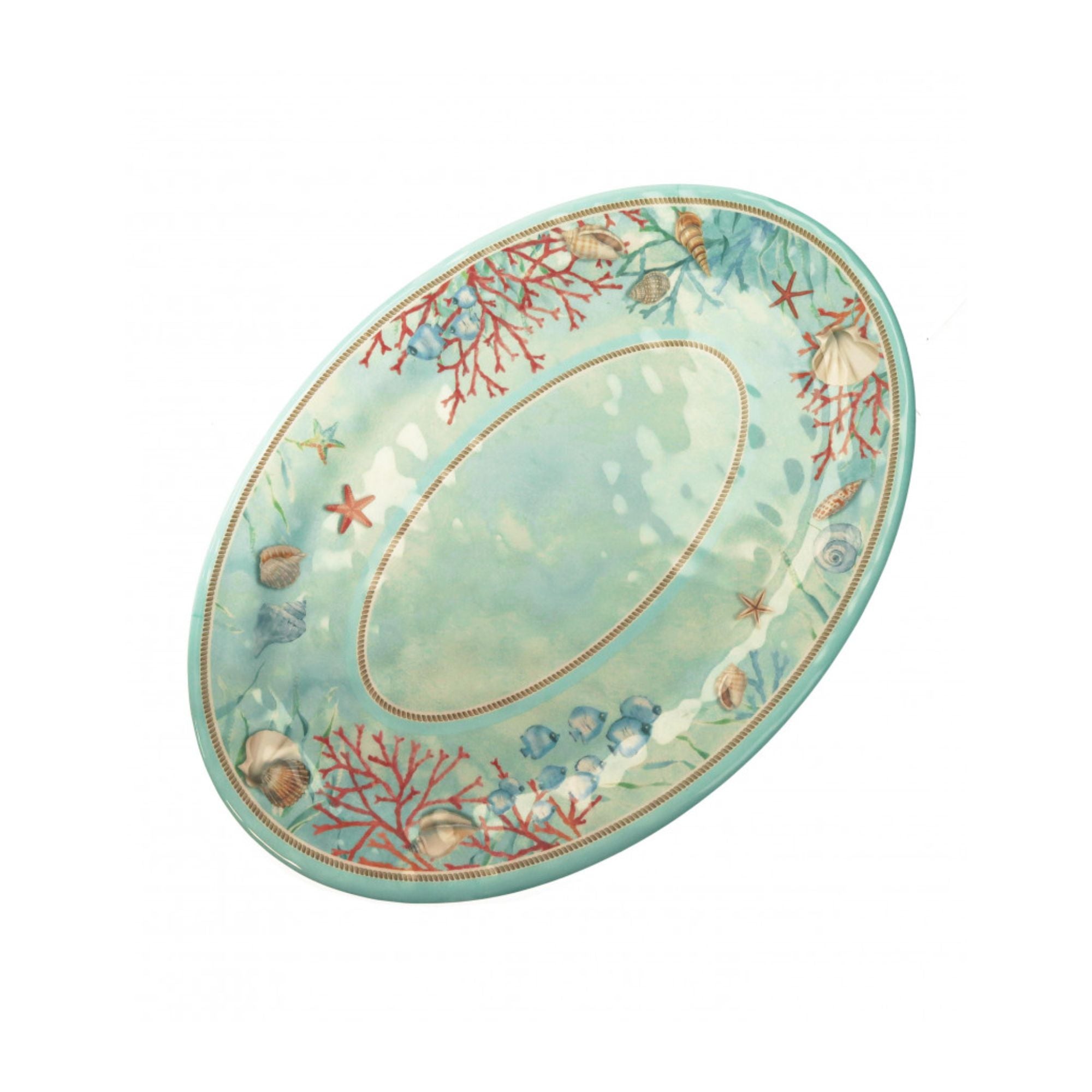 BRANDANI - Oval Marine Reef Light Blue Table Tray 50x36cm Melamine