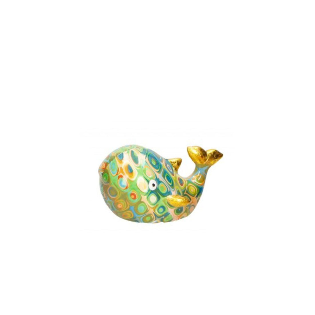 BRANDANI - Whale Piggy Bank with Gold Tail Lucky Charm Multicolored Dolomite 52241