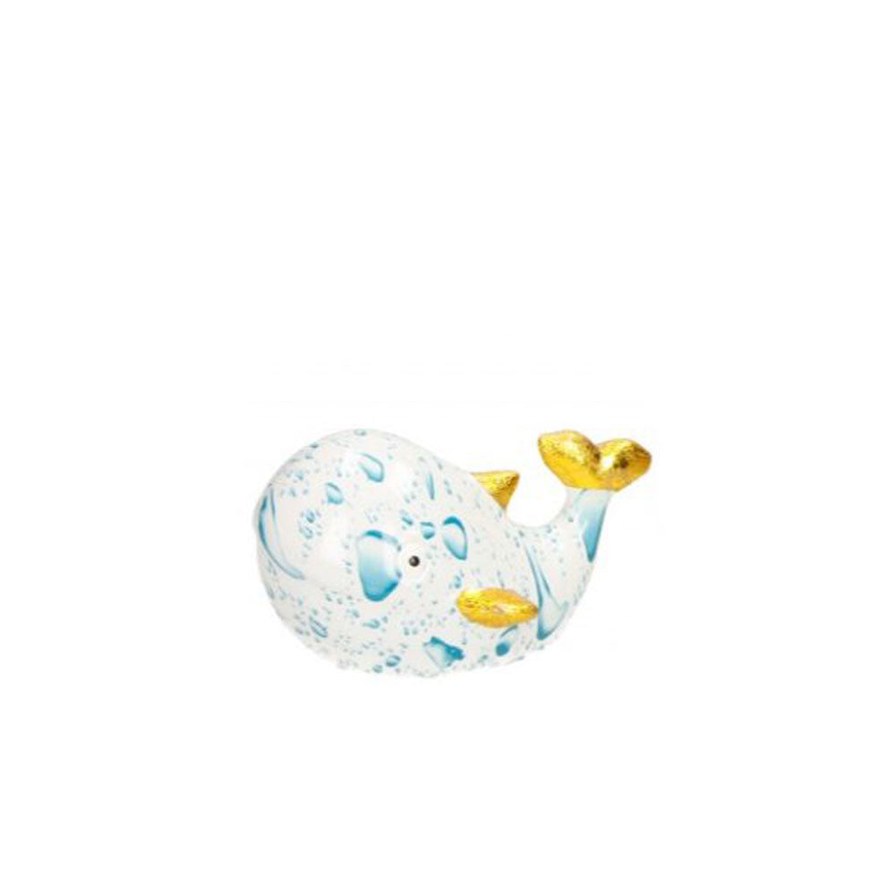 BRANDANI - Whale Piggy Bank with Gold Tail Lucky Charm Multicolored Dolomite 52241