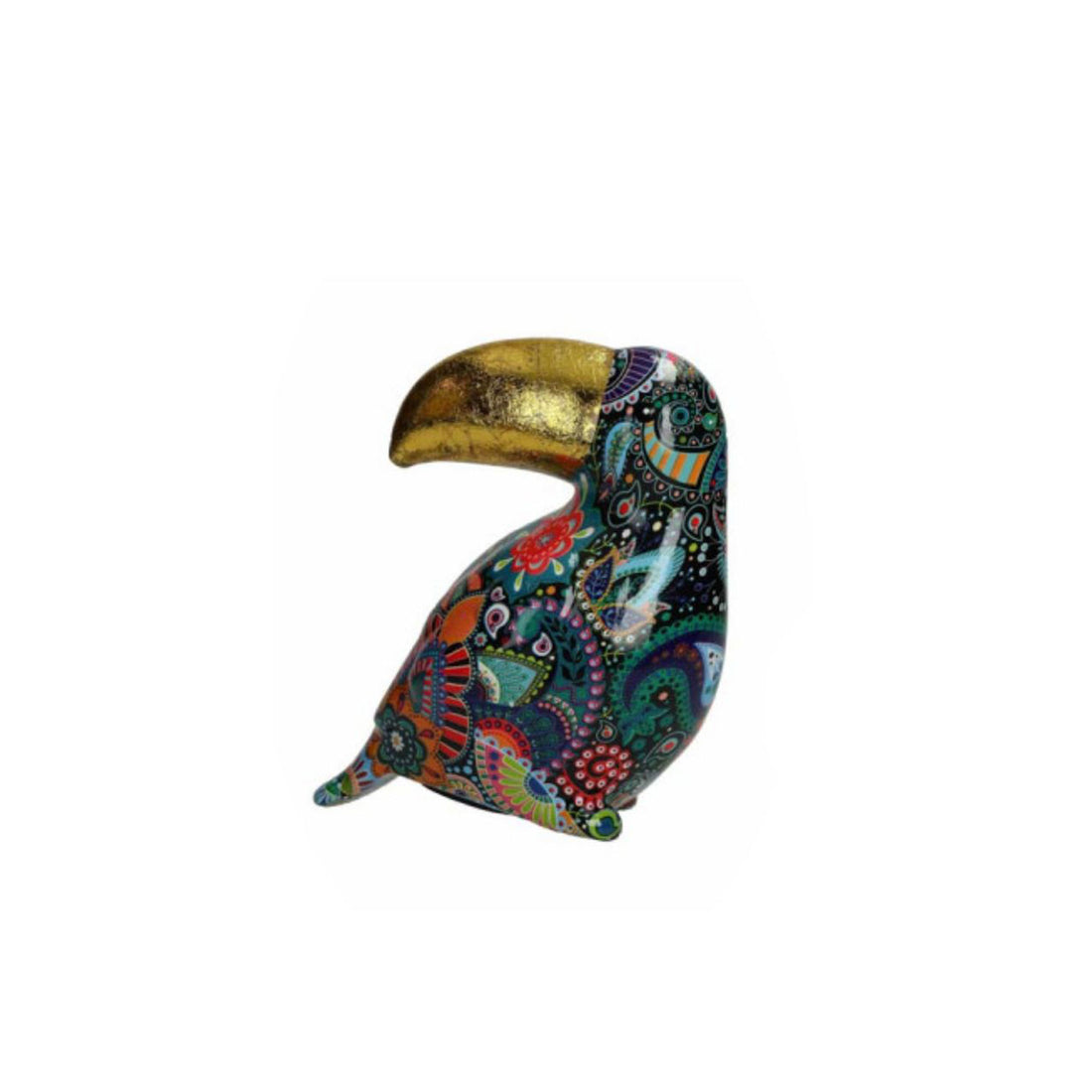 BRANDANI - Toucan Piggy Bank with Gold Beak Lucky Charm Multicolored Dolomite 52558