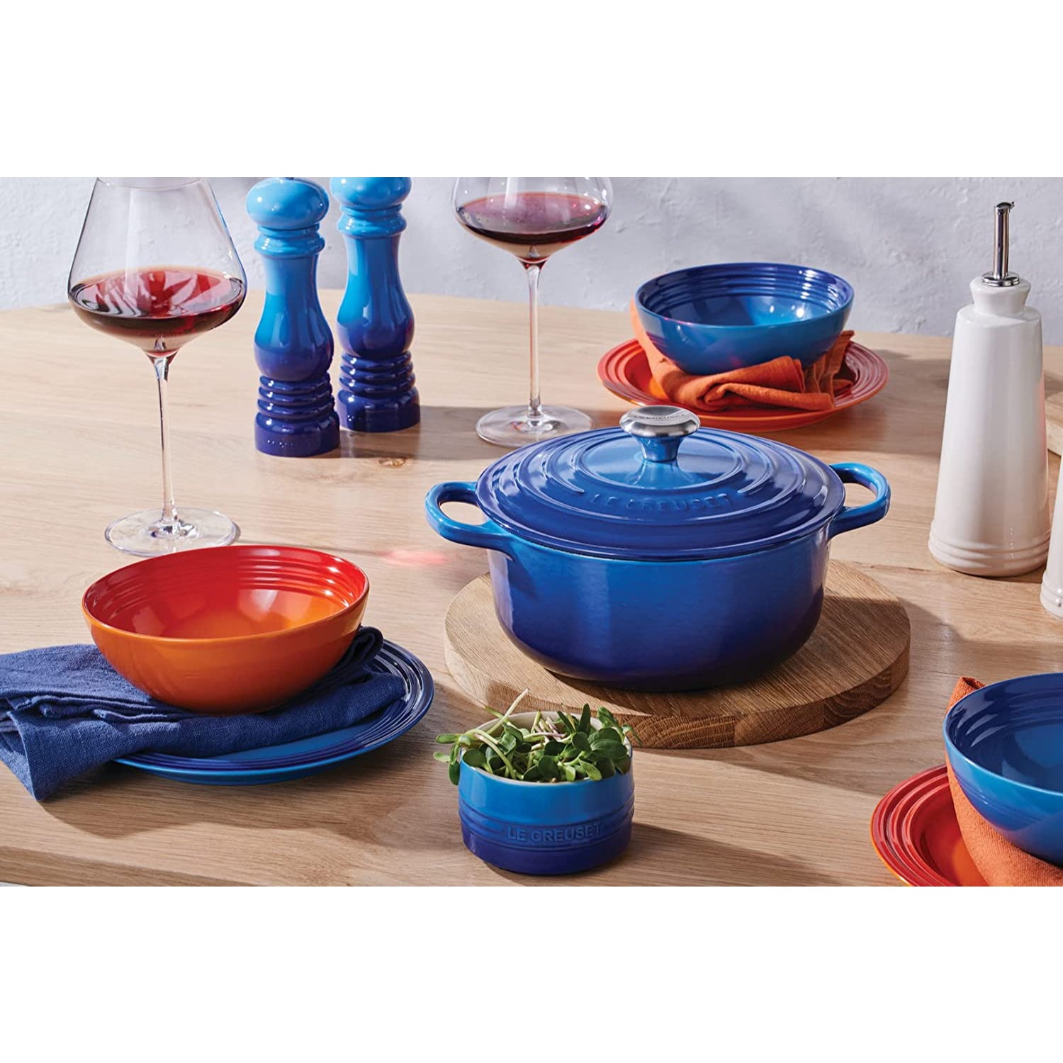 LE CREUSET Cocotte Rotonda Evolution 20cm Azure Blu Ghisa Vetrificata