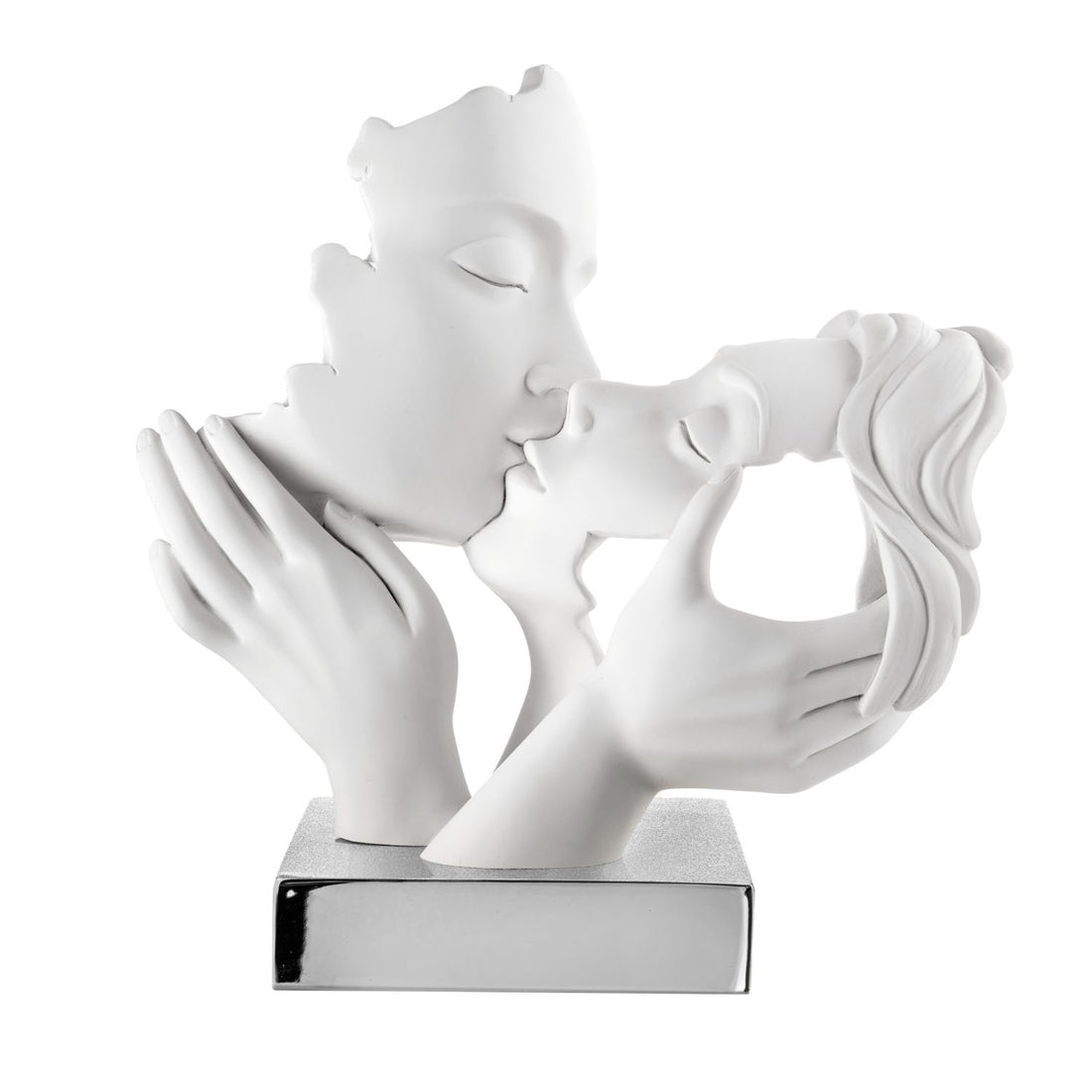 BONGELLI PREZIOSI Figure Modern Statue Couple Hands Face 25x23cm Marmorino Silver Base