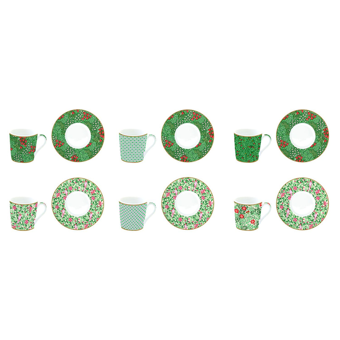 EASY LIFE Floral Fantasy Set 6 Pieces Espresso Coffee Cups with Saucer 100ml Porcelain