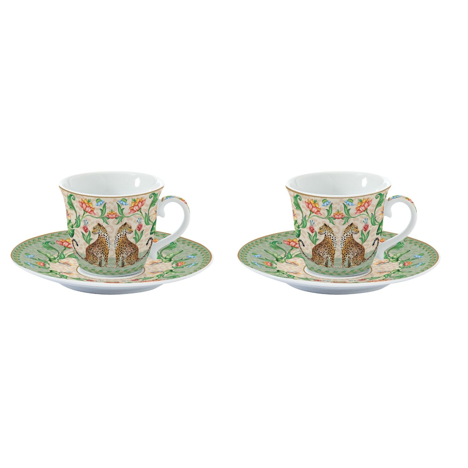 EASY LIFE Jungle Vibes Set 2 Pieces Espresso Coffee Cups with Saucer 80ml Porcelain