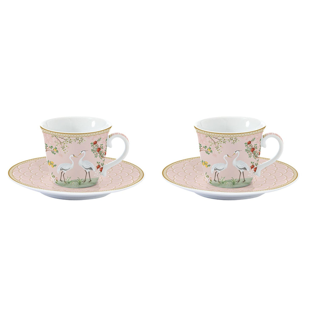 EASY LIFE Jardin De Reves Set 2 Pieces Espresso Coffee Cups with Saucer 80ml Porcelain