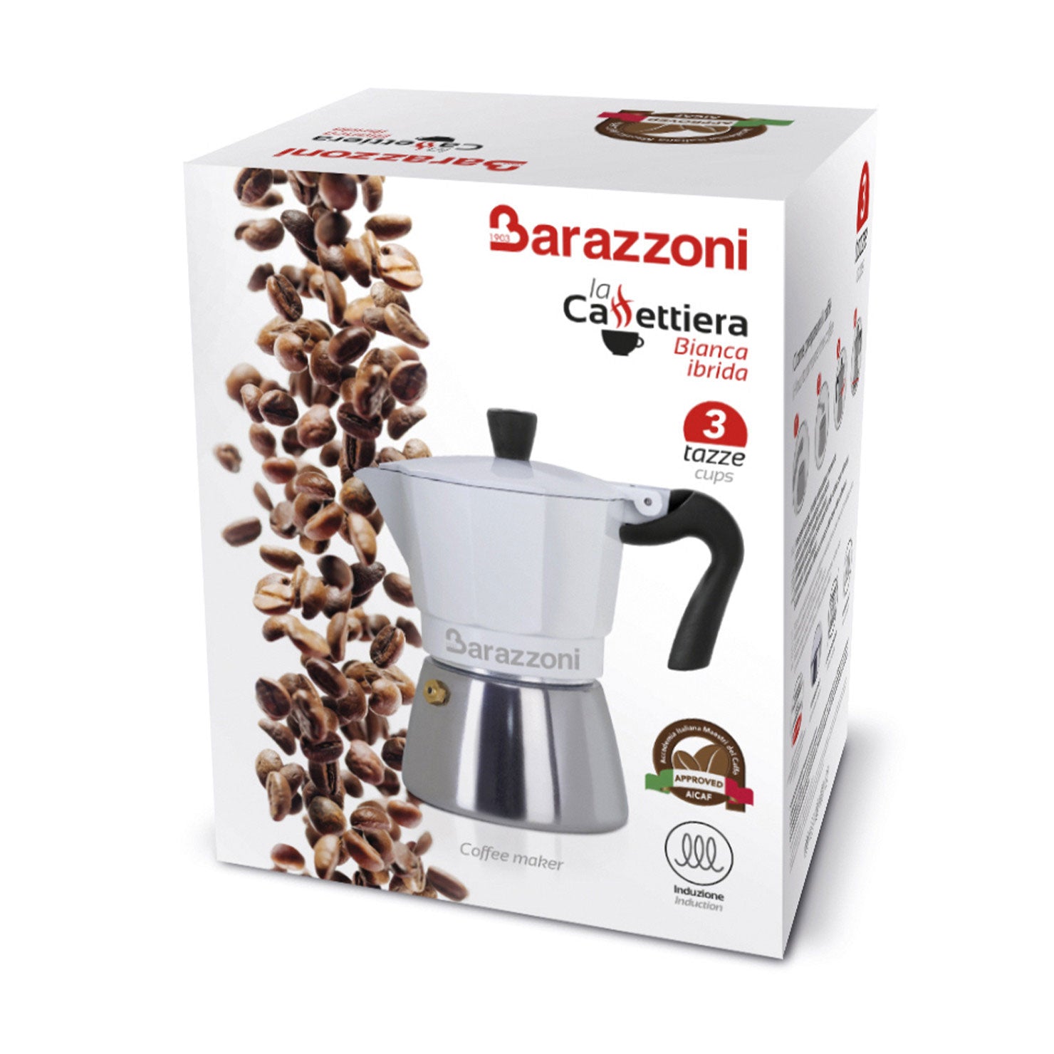 BARAZZONI Ibrida Bianca Caffettiera Moka Inox 6 Tazze Biometallo