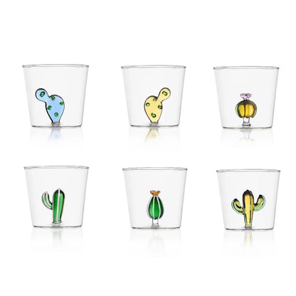 ICHENDORF Desert Plants Cactus Set 6 Pezzi Tumbler Bicchieri 8,5cm 350ml Vetro Borosilicato