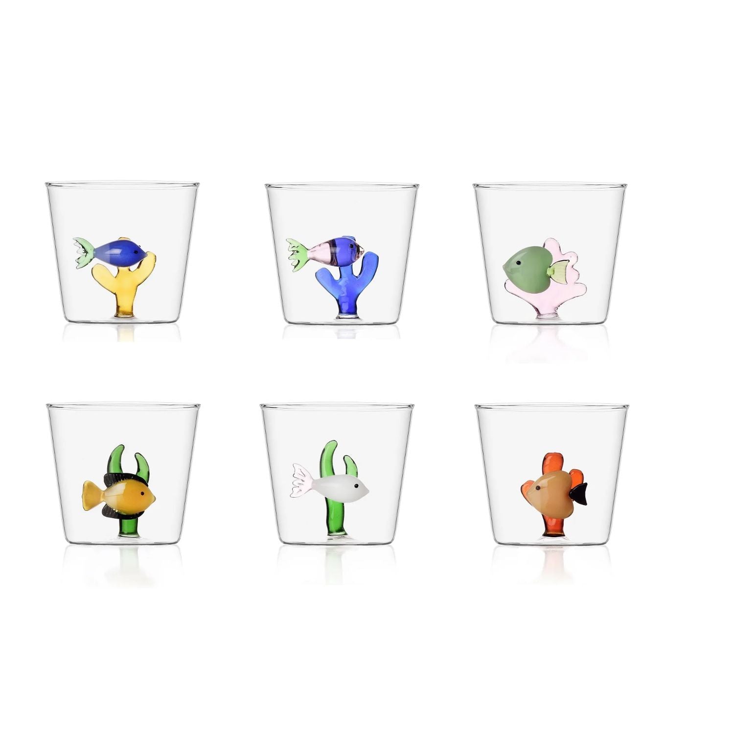 ICHENDORF Marine Garden Pesci Set 6 Pezzi Tumbler Bicchieri 8,5cm 350ml Vetro Borosilicato