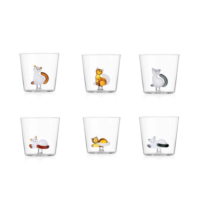 ICHENDORF Tabby Cat Gatti Set 6 Pezzi Tumbler Bicchieri 8,5cm 350ml Vetro Borosilicato