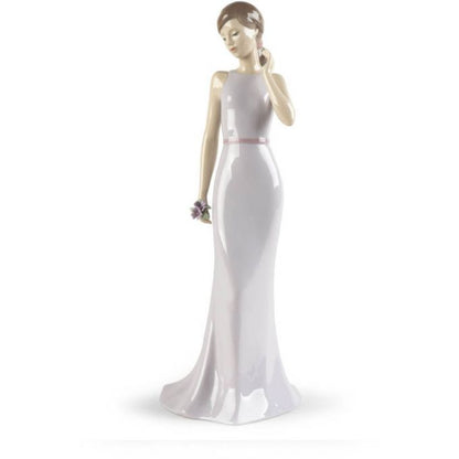 NAO Statua Statuina Ragazza Elegante con Fiore 30cm Porcellana