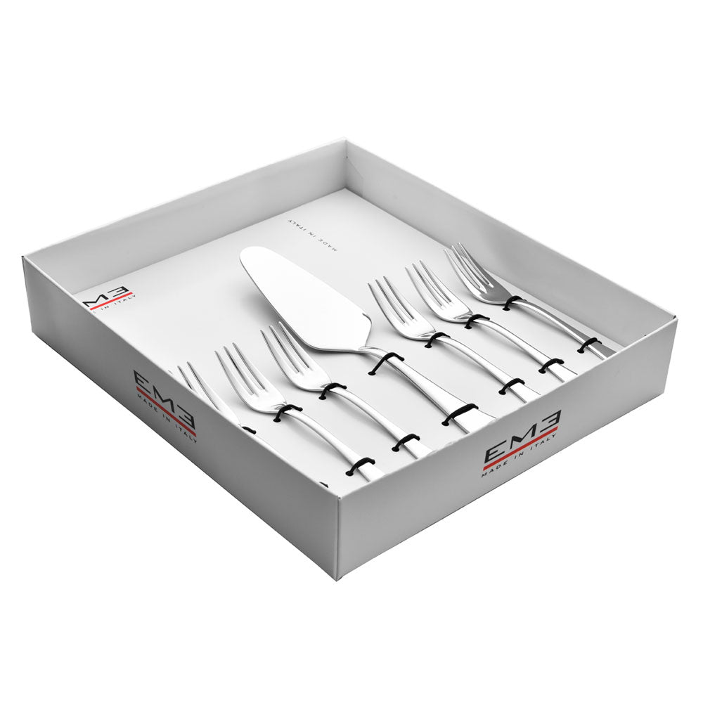 EME Eleven Set 6 Pieces Dessert Forks and Cake Shovel Stainless Steel Made in Italy