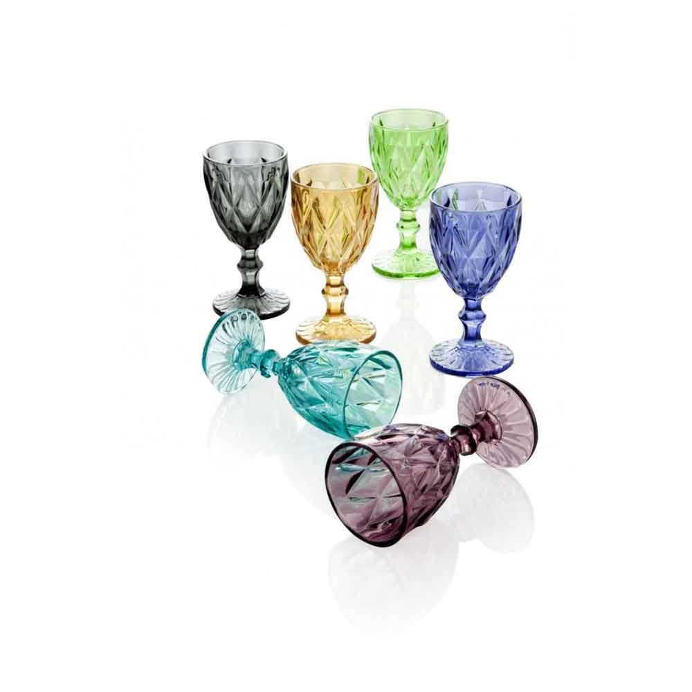 BRANDANI Diamante Set 6 Pieces Assorted Goblets Colored Glasses 250ml Glass