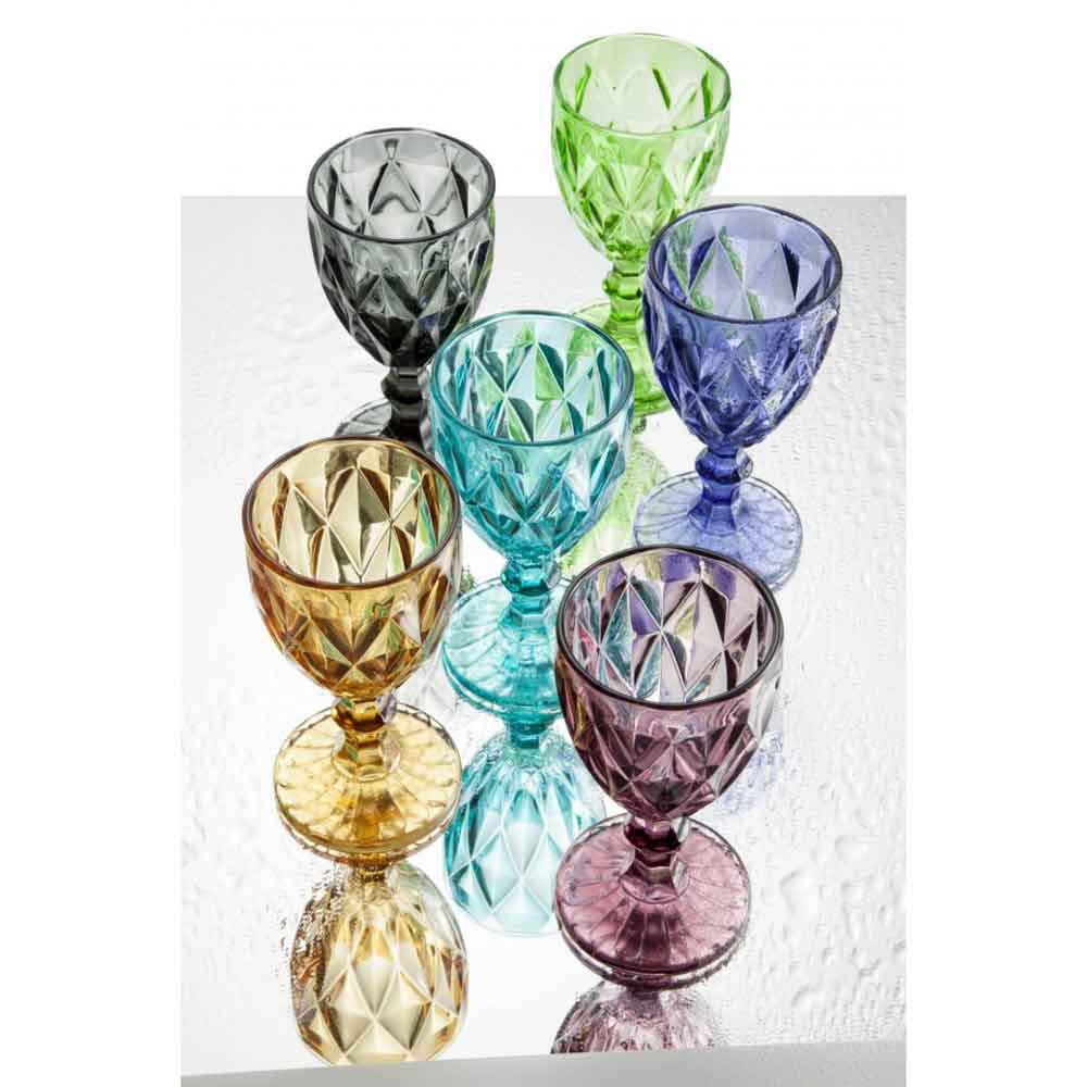 BRANDANI Diamante Set 6 Pieces Assorted Goblets Colored Glasses 250ml Glass