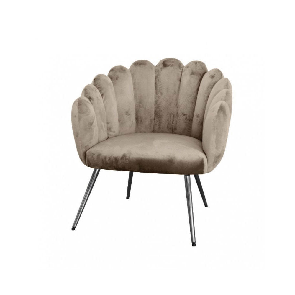 BRANDANI - Conchiglia Tortora Velvet Armchair Living Room with Silver Legs