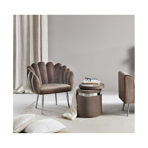 BRANDANI - Conchiglia Tortora Velvet Armchair Living Room with Silver Legs