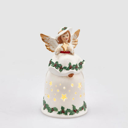 EDG Enzo De Gasperi Christmas Decoration Bell Angel Bell with LED 18cm Ceramic