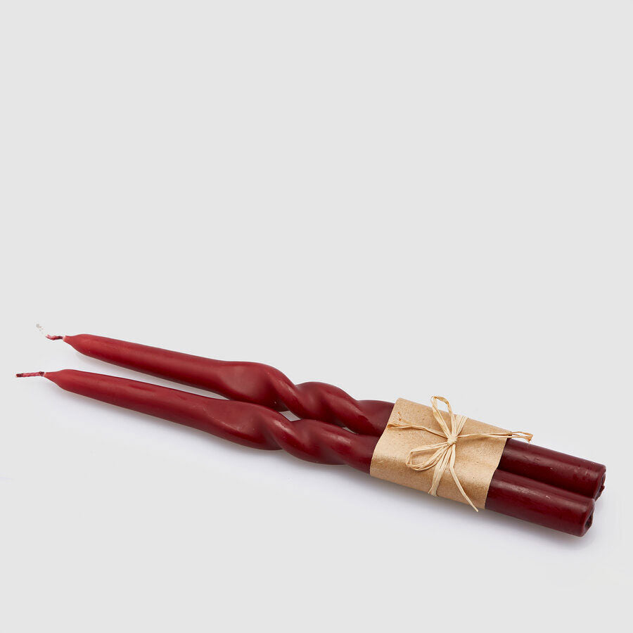 EDG Enzo De Gasperi Spiral Stem Candle Set 2 Pieces 30cm Bordeaux