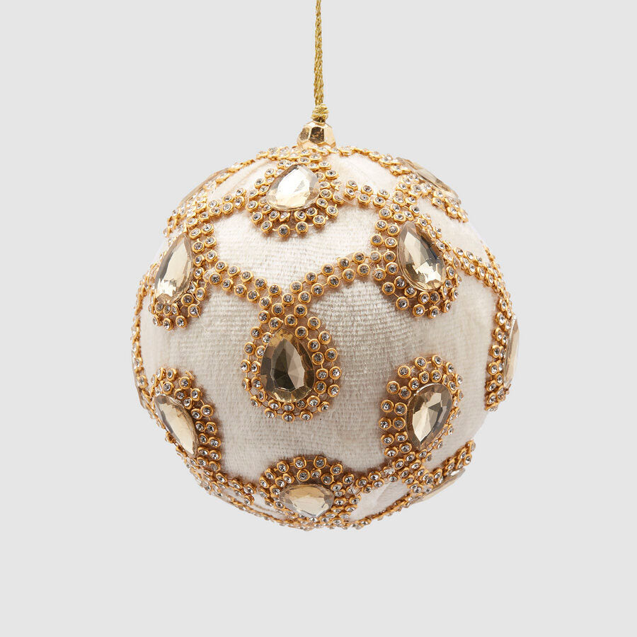 EDG Enzo De Gasperi Christmas Tree Bauble Sphere 10cm Velvet with Ivory Gems