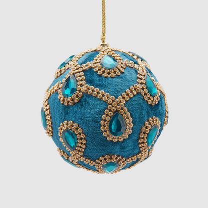 EDG Enzo De Gasperi Christmas Tree Bauble Sphere 10cm Velvet with Petrol Green Gems