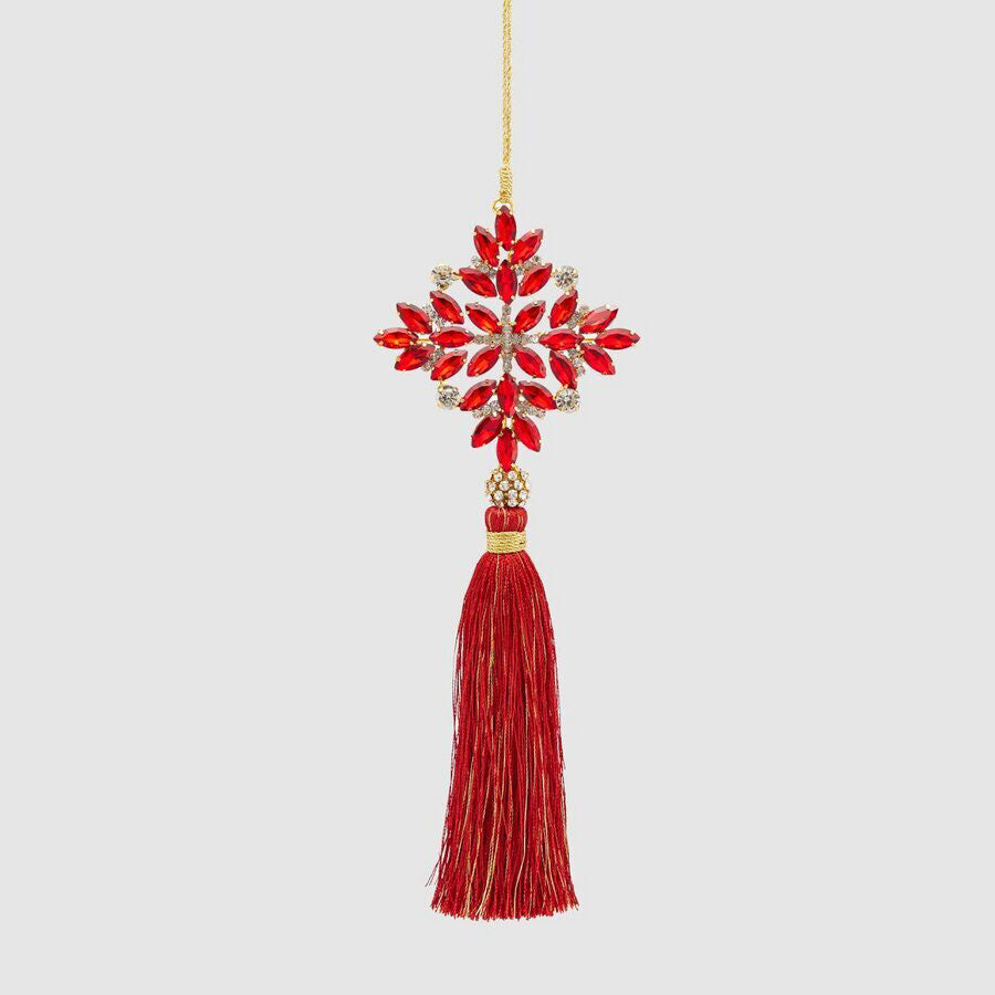 EDG Enzo De Gasperi Christmas Tree Decoration Hanger Snowflake with Tassel 22cm Red