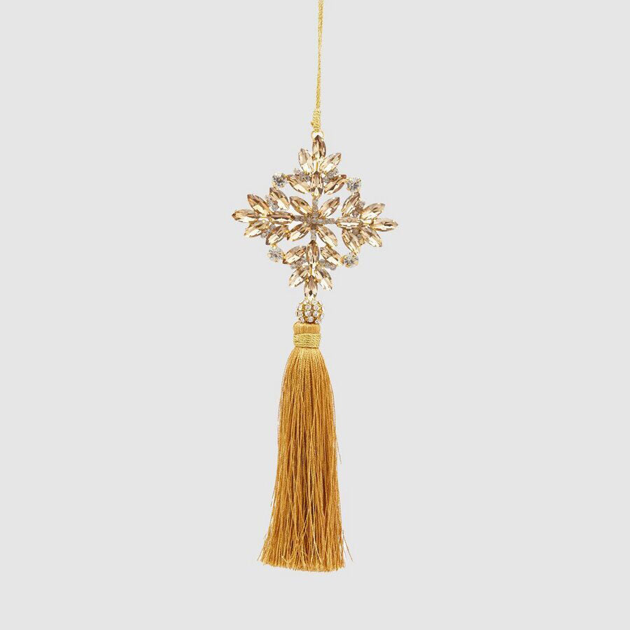 EDG Enzo De Gasperi Christmas Tree Decoration Hanger Snowflake with Tassel 22cm Amber