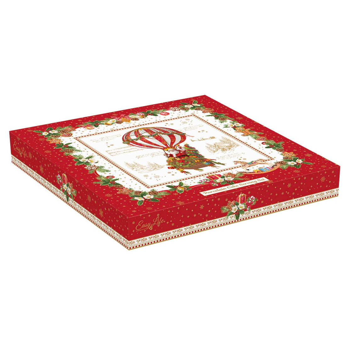 EASY LIFE Christmas Memories Piatto Torta con Paletta 32cm Porcellana Tavola di Natale