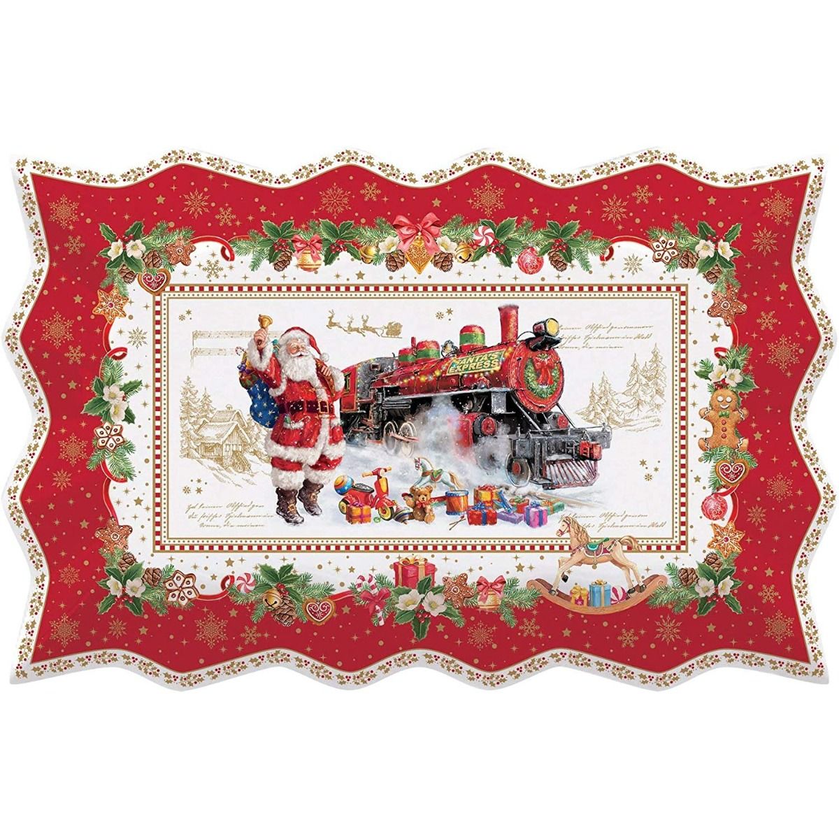 EASY LIFE Christmas Memories Piatto da Portata 35x23cm Porcellana Tavola di Natale