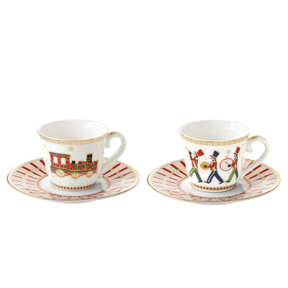 EASY LIFE Polar Express Set of 2 Coffee Cups with Saucer 80ml Porcelain Christmas Table