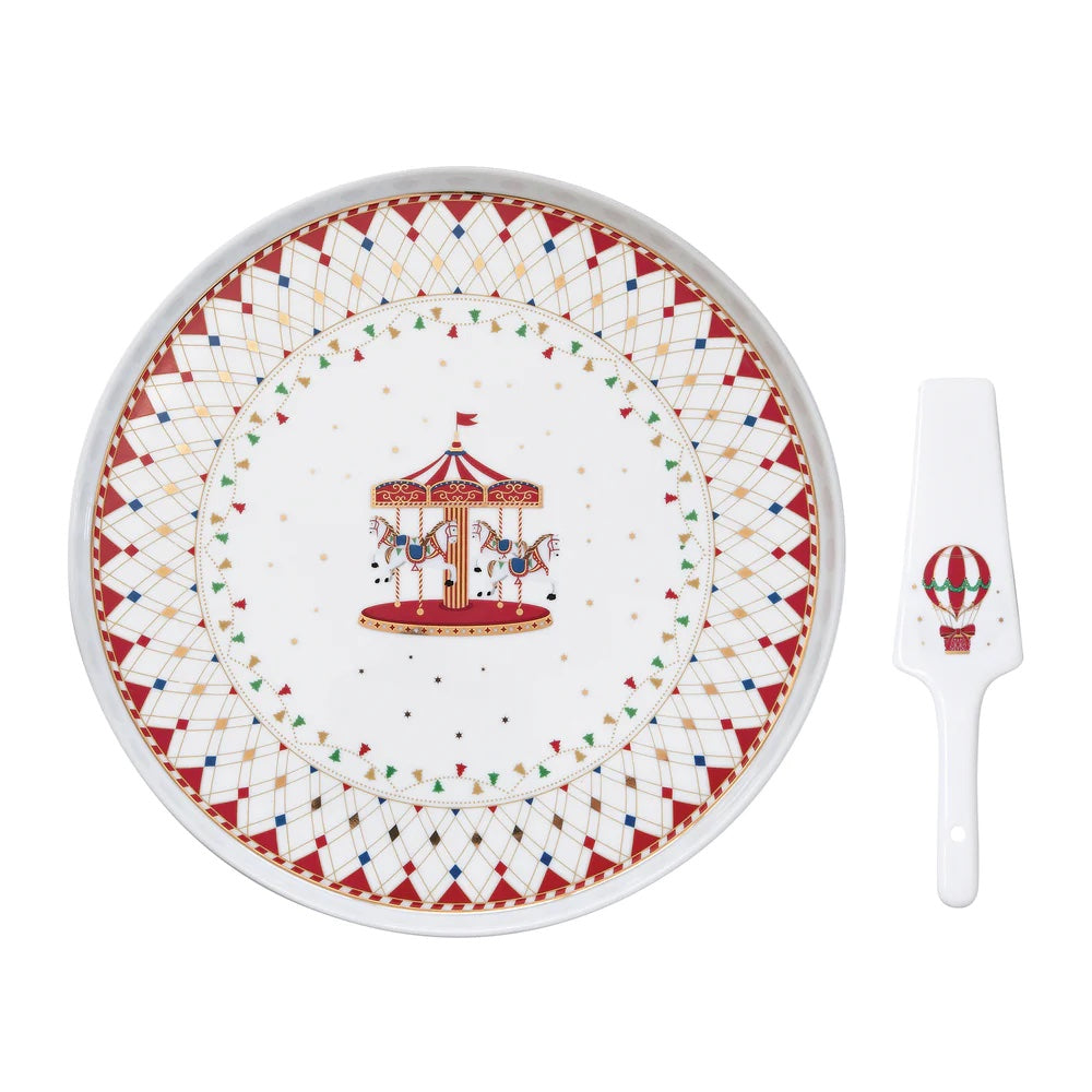 EASY LIFE Christmas Wonderland Cake Plate with Server 32cm Porcelain Christmas Table