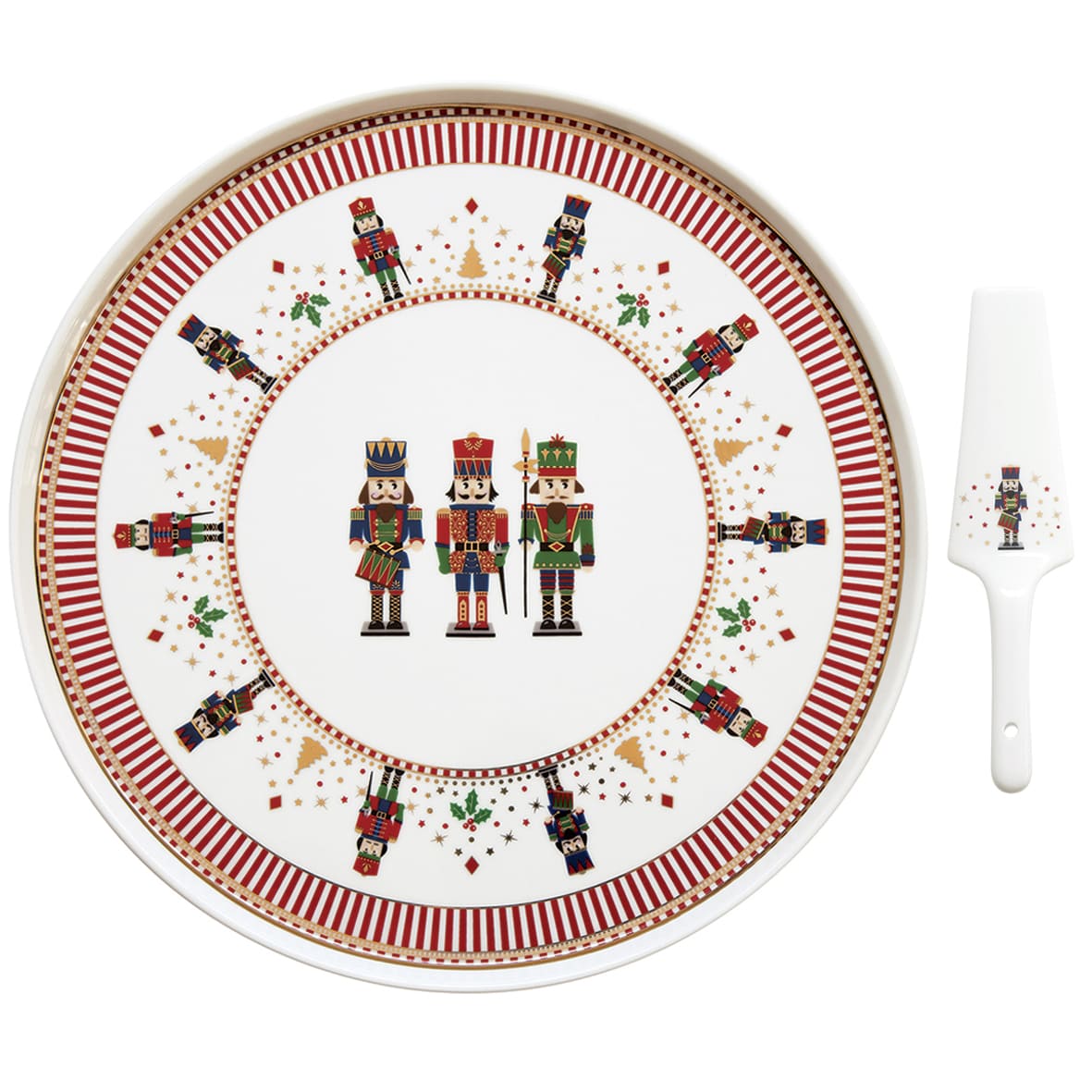 EASY LIFE Nutcracker Nutcracker Cake Plate with Server 32cm Porcelain Christmas Table